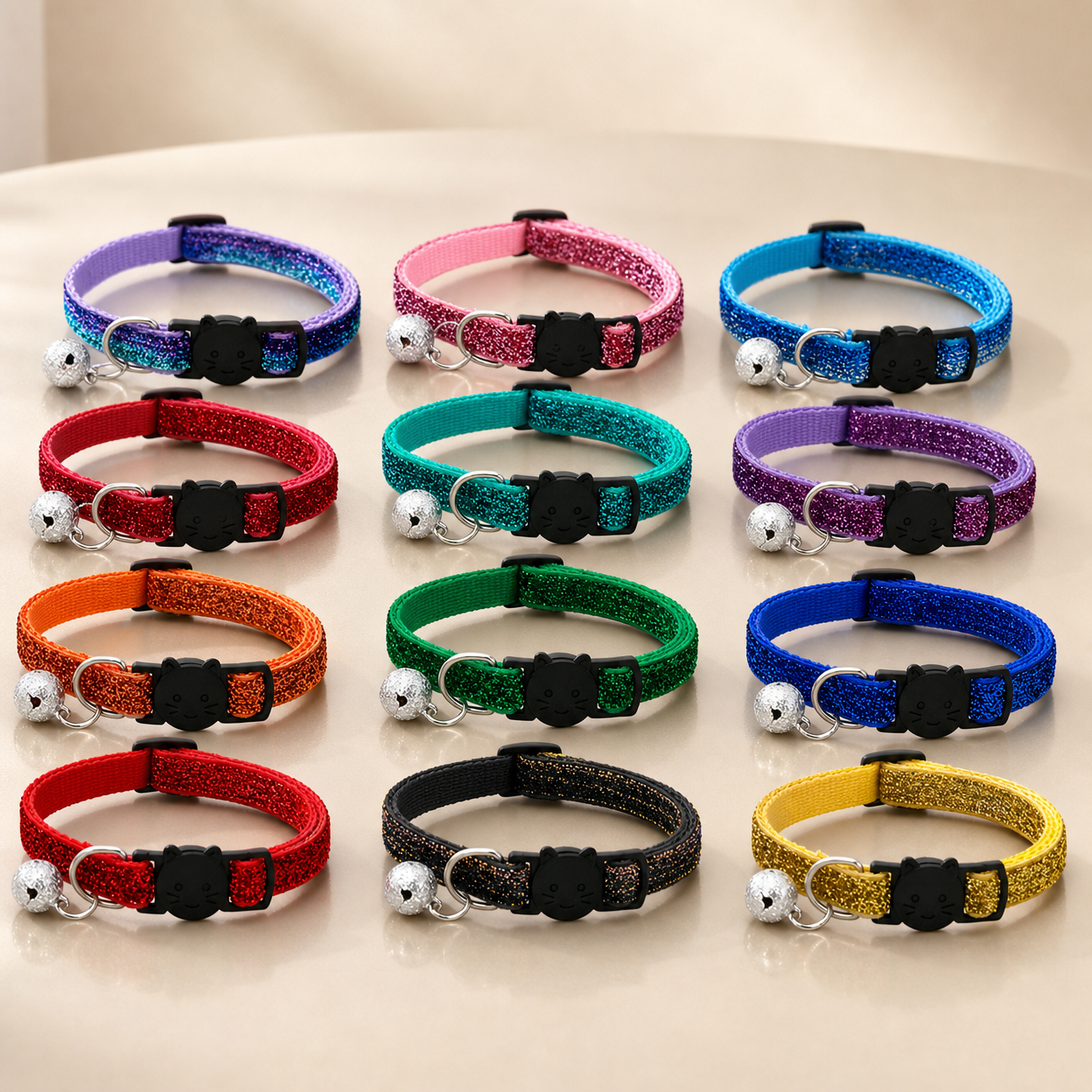 Adjustable Colorful Cat Collar with Bell for Pets